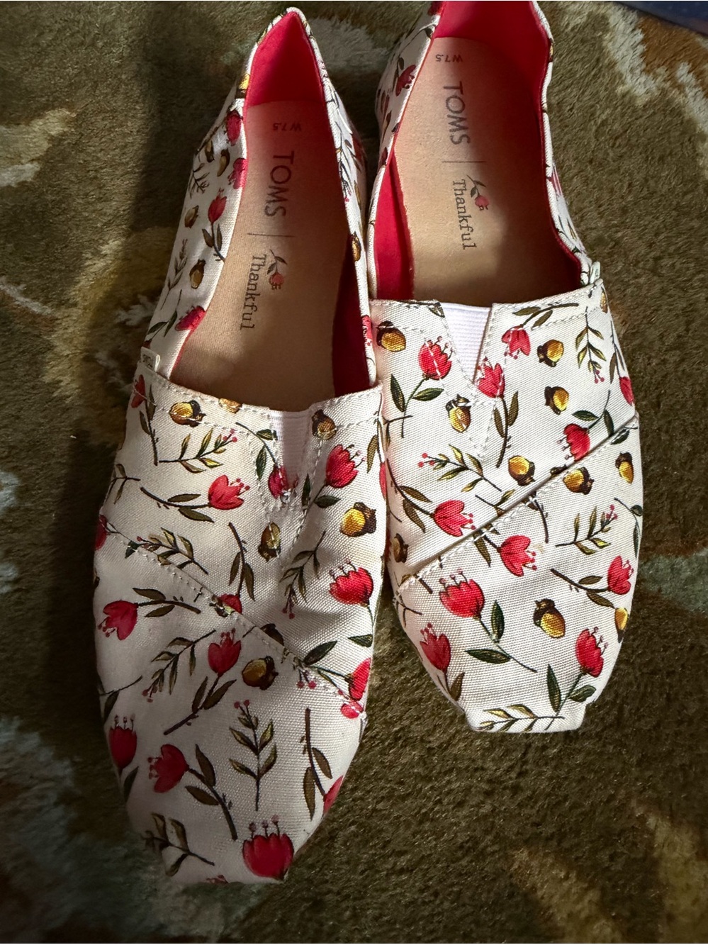 Toms Floral Slip-On Flats in Cream with Red and Yellow Accents
